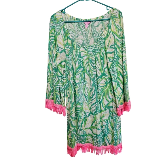 Lilly Pulitzer Linen Getaway Coverup Fringe Animal Beach Vacation Dress - Picture 1 of 7
